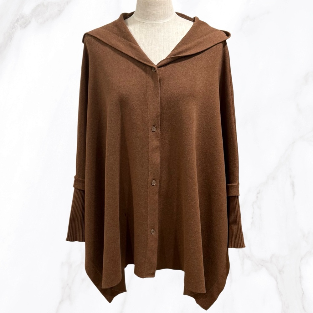 Jarbo Women’s Brown Harper Double Knit Pima Hooded Cape w/ Stretch, Size L/XL - Picture 3 of 10